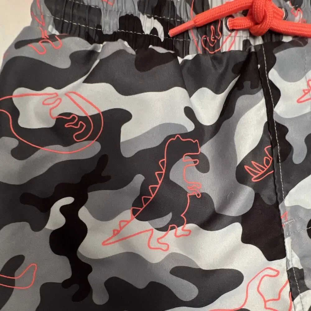 Jumping Beans Boys 5T 2-Piece Swim Set Orange Dino Swim Shirt & Camo Trunks